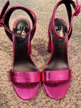 Mix No. 6 Metallic Fuchsia Ankle Strap Block Heels